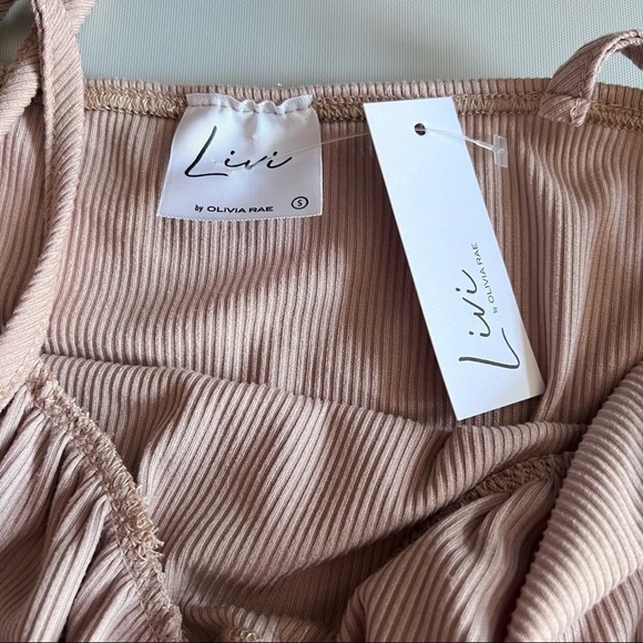 LIVI by Olivia Rae Ribbed Front Tie Tan Cream Dress Size S - Picture 5 of 8